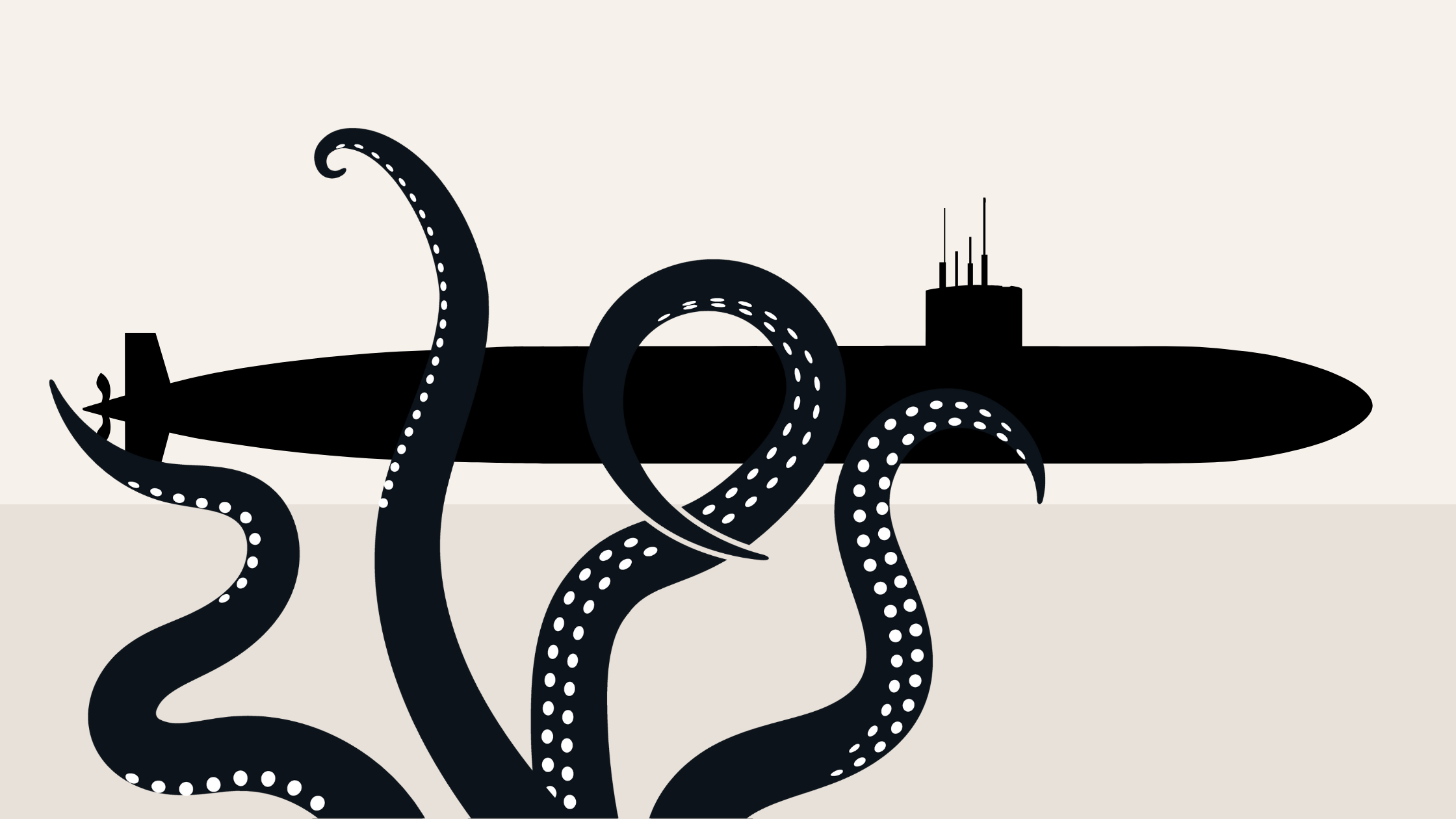 A minimalist black octopus silhouette with tentacles spread, representing the underwater spy thriller setting and aquatic themes of corporate espionage